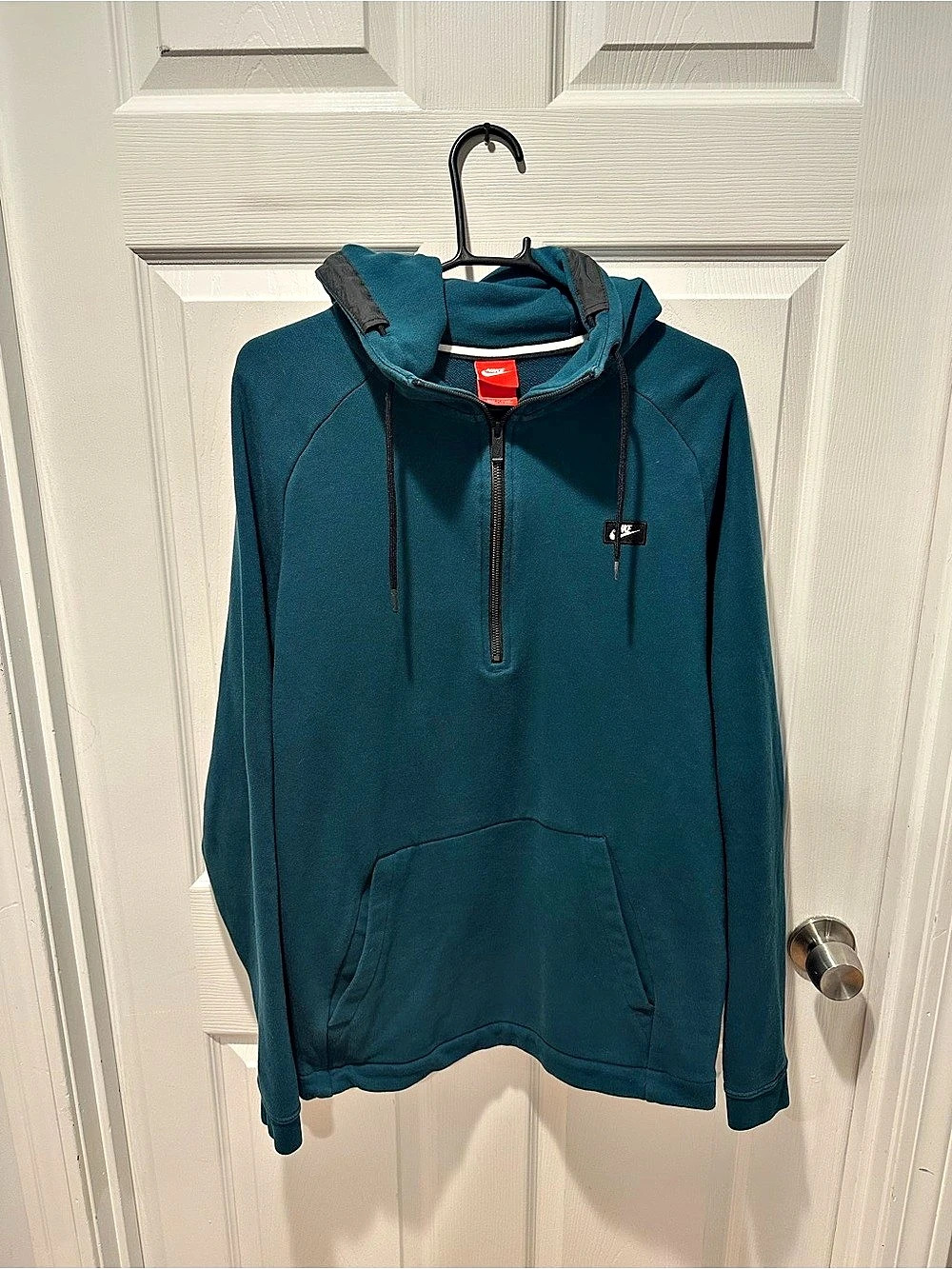 Nike Sportswear Half Zip Fleece Hoodie Dark Teal Green Nylon Trim Men’s Large L
